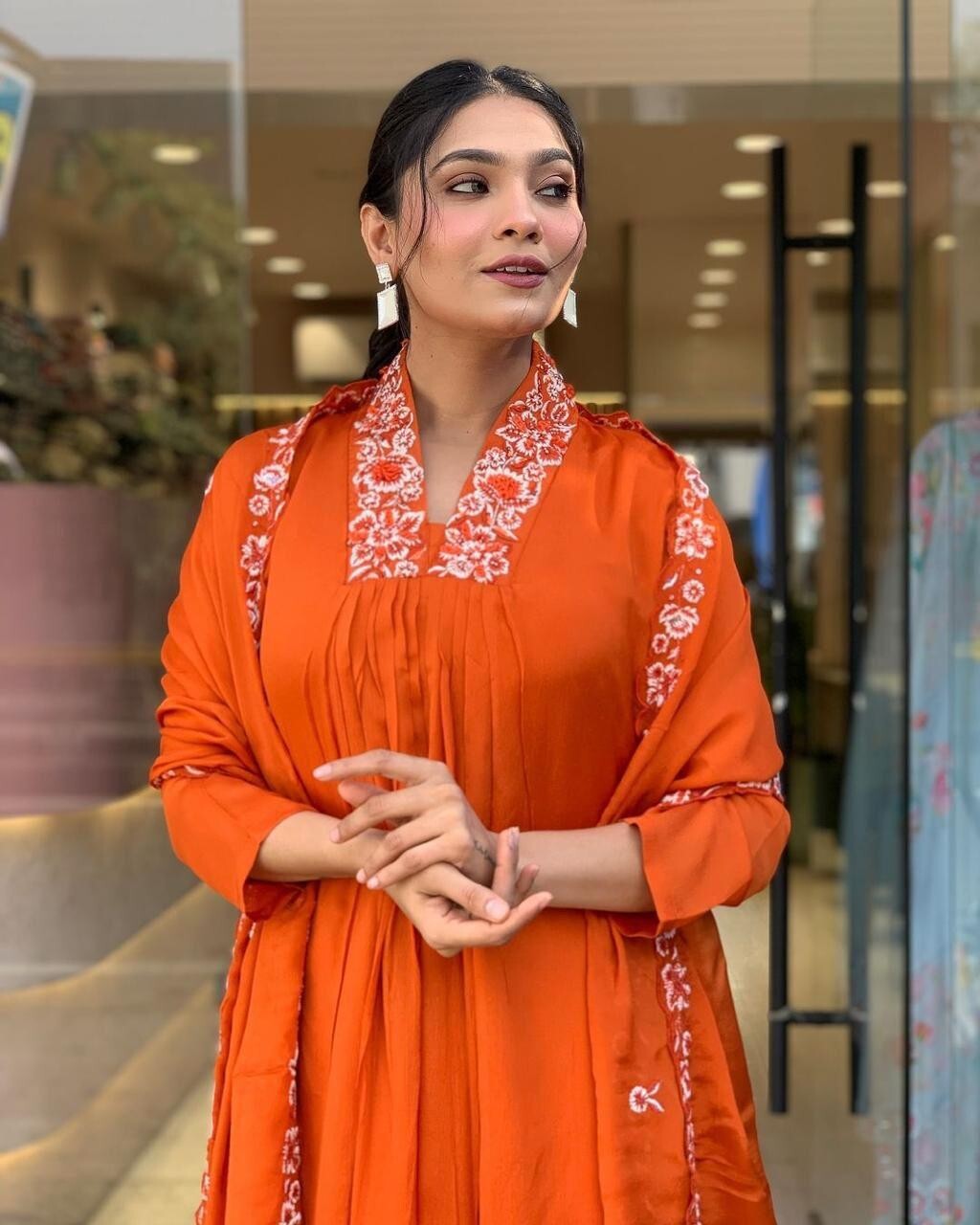 Designer Flared women anarkali Gown Set 3 PC long suit Indian Fabric Cotton 60