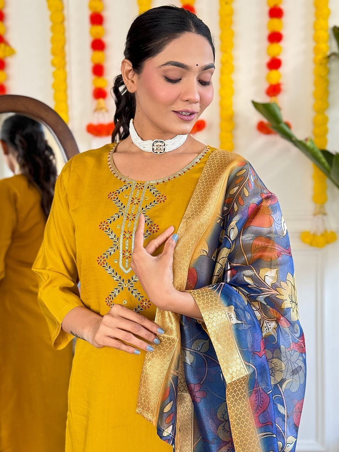 Elegant Viscose Chanderi Silk suit salwar kameez Kurta Set with Jacquard Dupatta