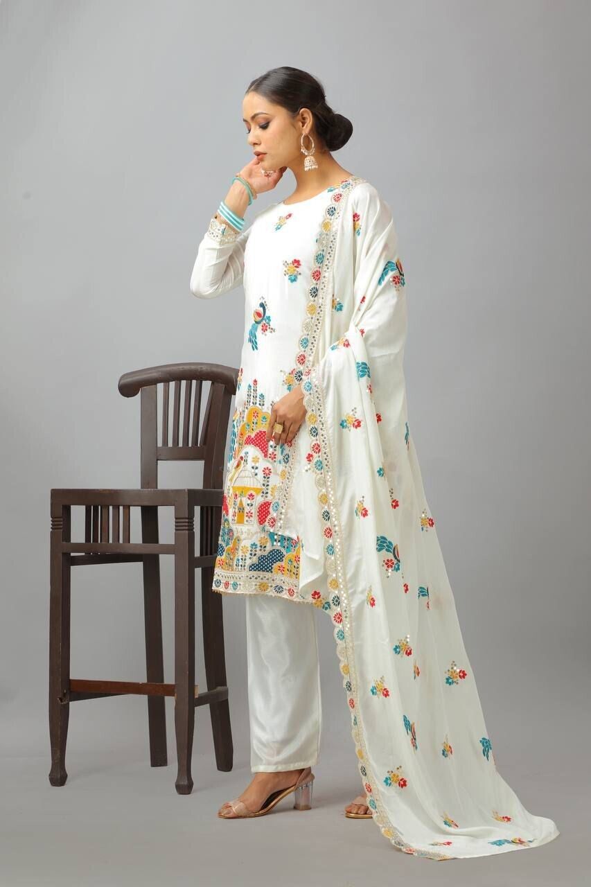 Chinon Silk Indian Wedding & Party Wear Salwar Kameez Set