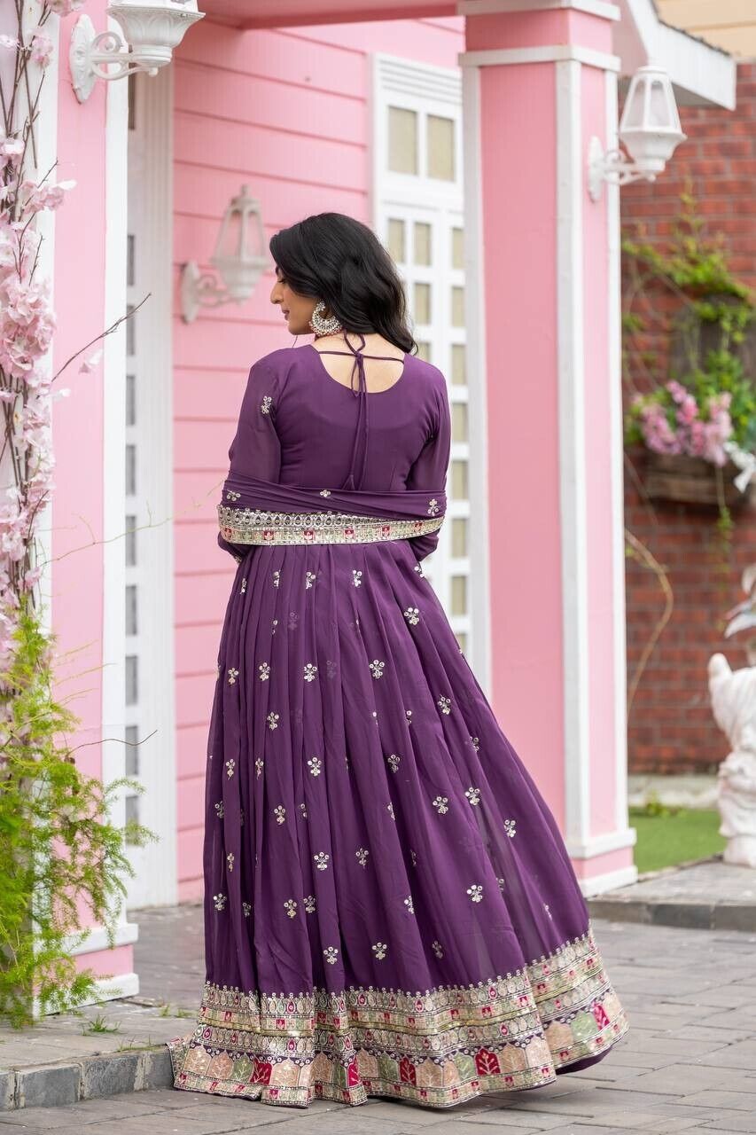 Georgette Pakistani Anarkali Gown Salwar Kameez Set with Embroidered Net