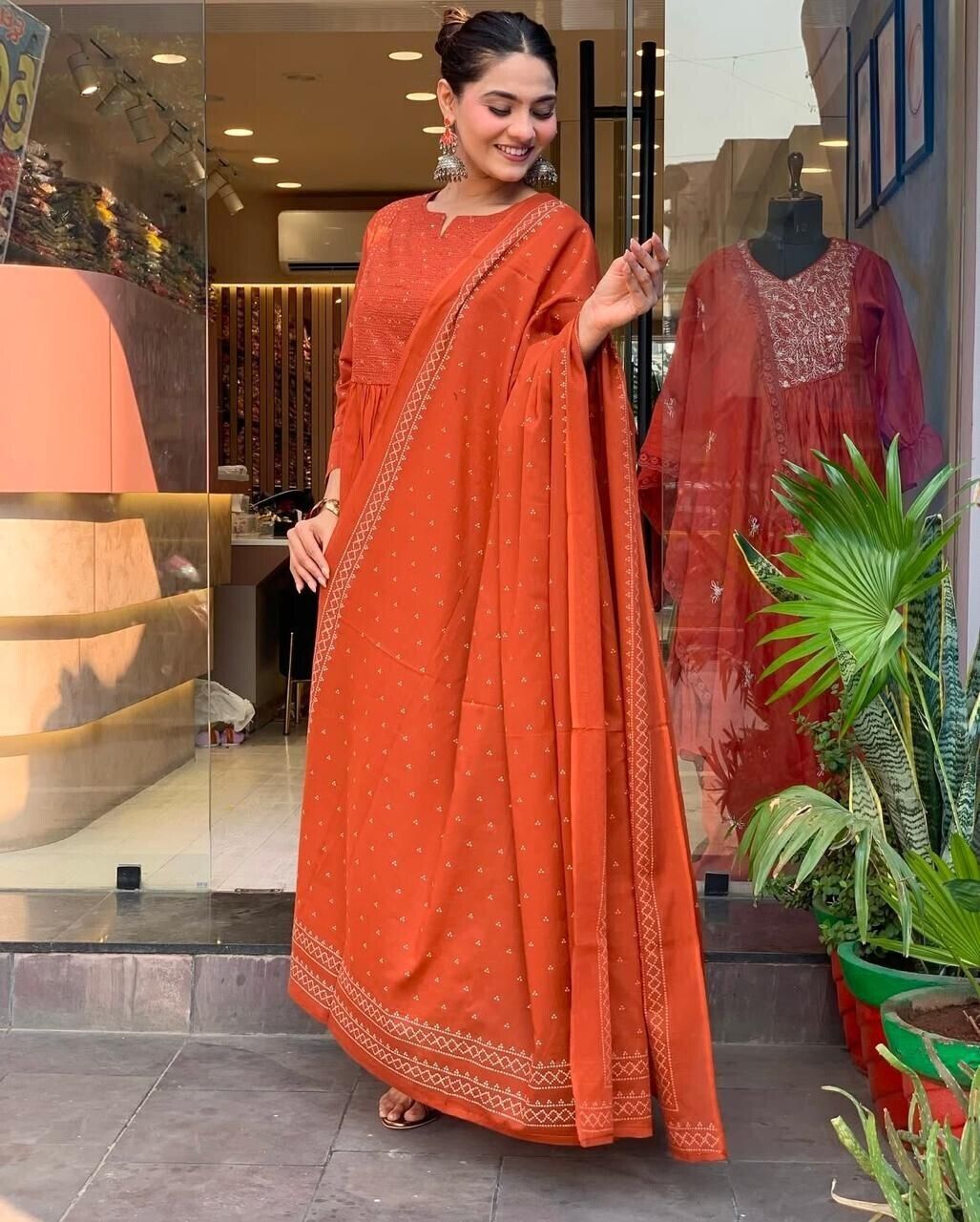 Beautiful Orange Anarkali Flared Long Gown – Indian Designer Salwar Kameez