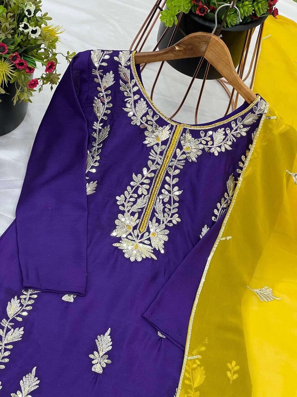 Chinnon Silk  Salwar Kameez Pakistani Dress Ready To Wear Suits Indian Embroided