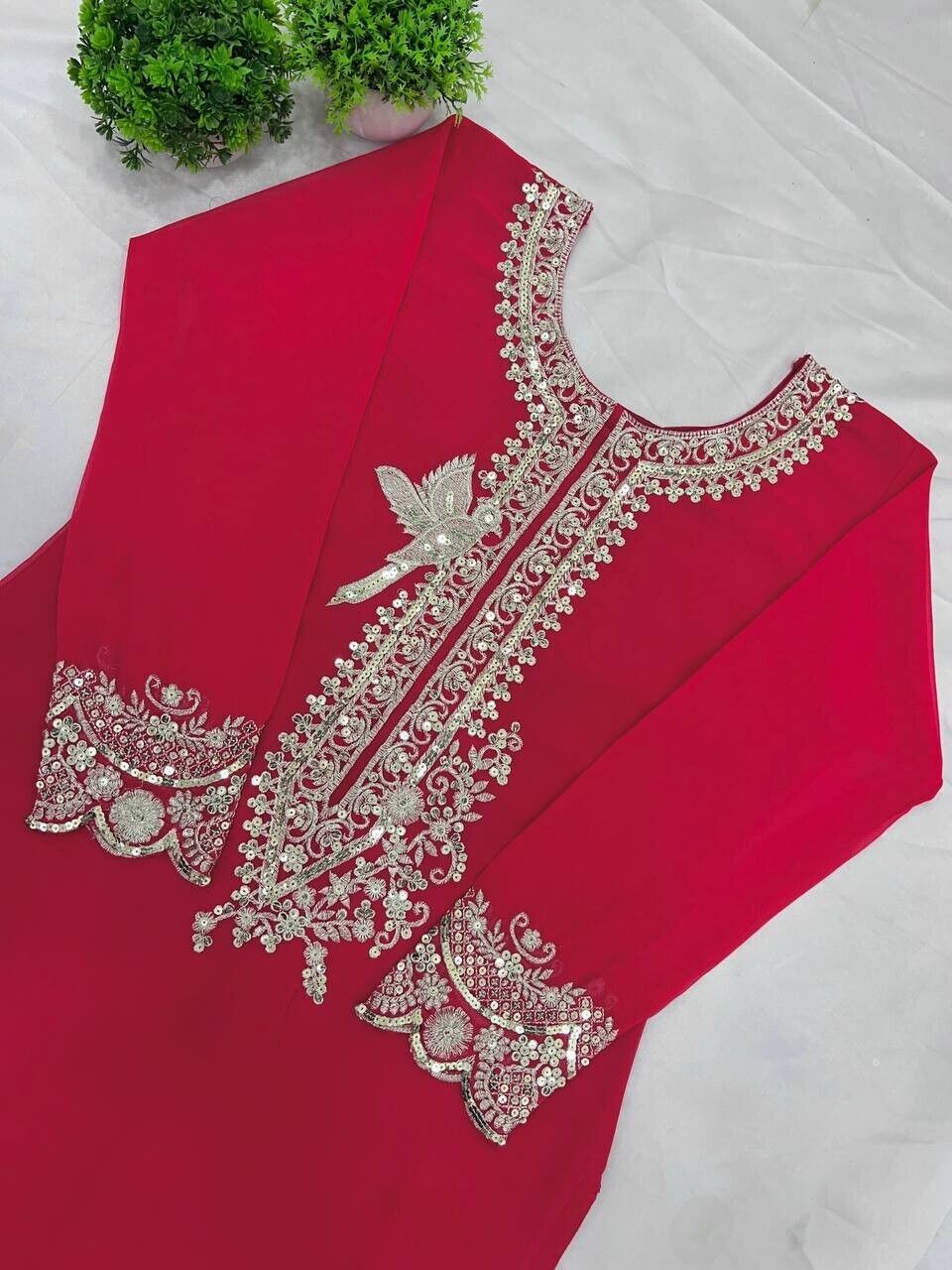 Pink Pakistani Sharara Dress with Embroidered Sequins in Faux Georgette Readymad