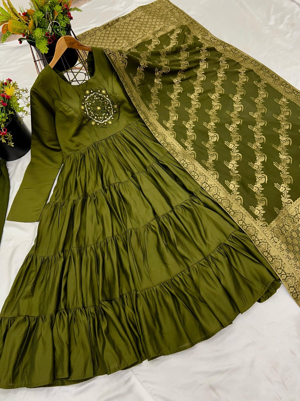 Silk Party Wear Flared  Anarkali Gown Set readymade fullly sttitched