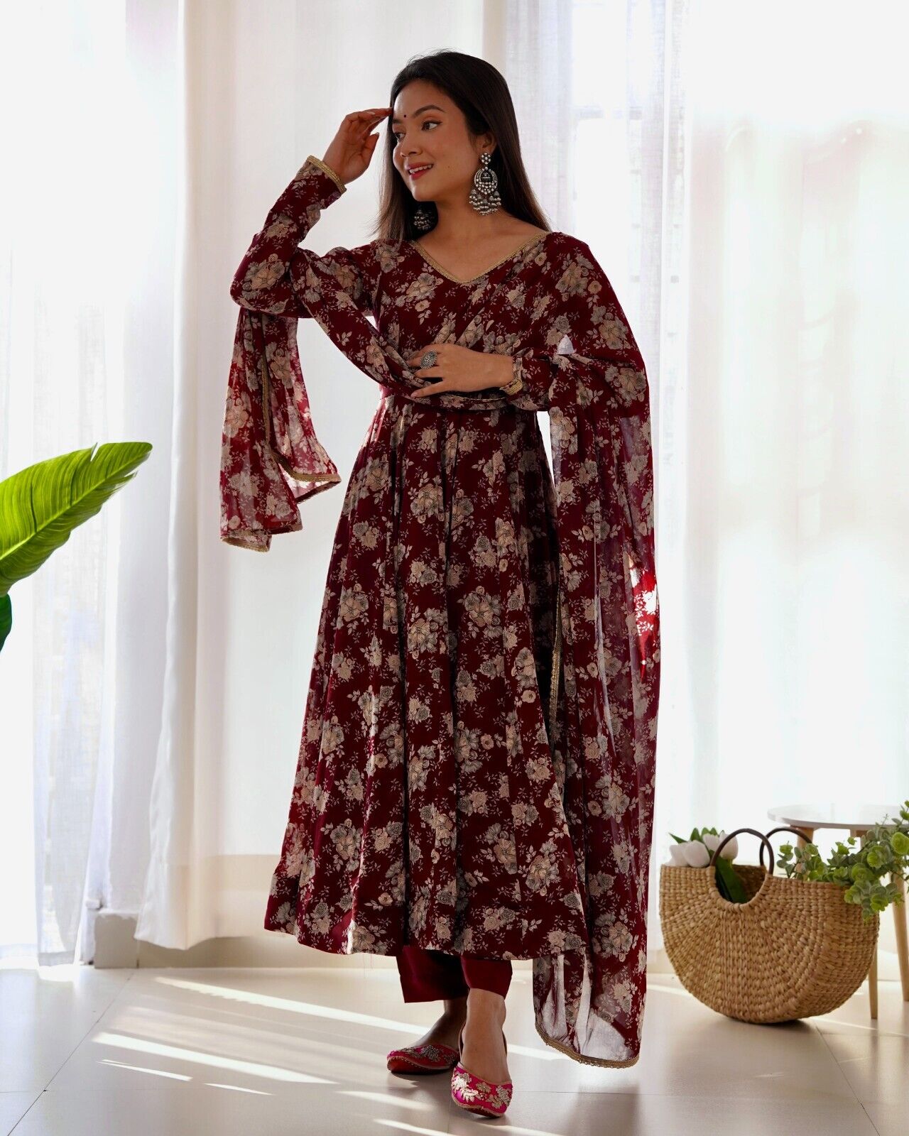 Women's Floral Fox Georgette Anarkali Gown Suit Set – Ready to Wear Wedding wear