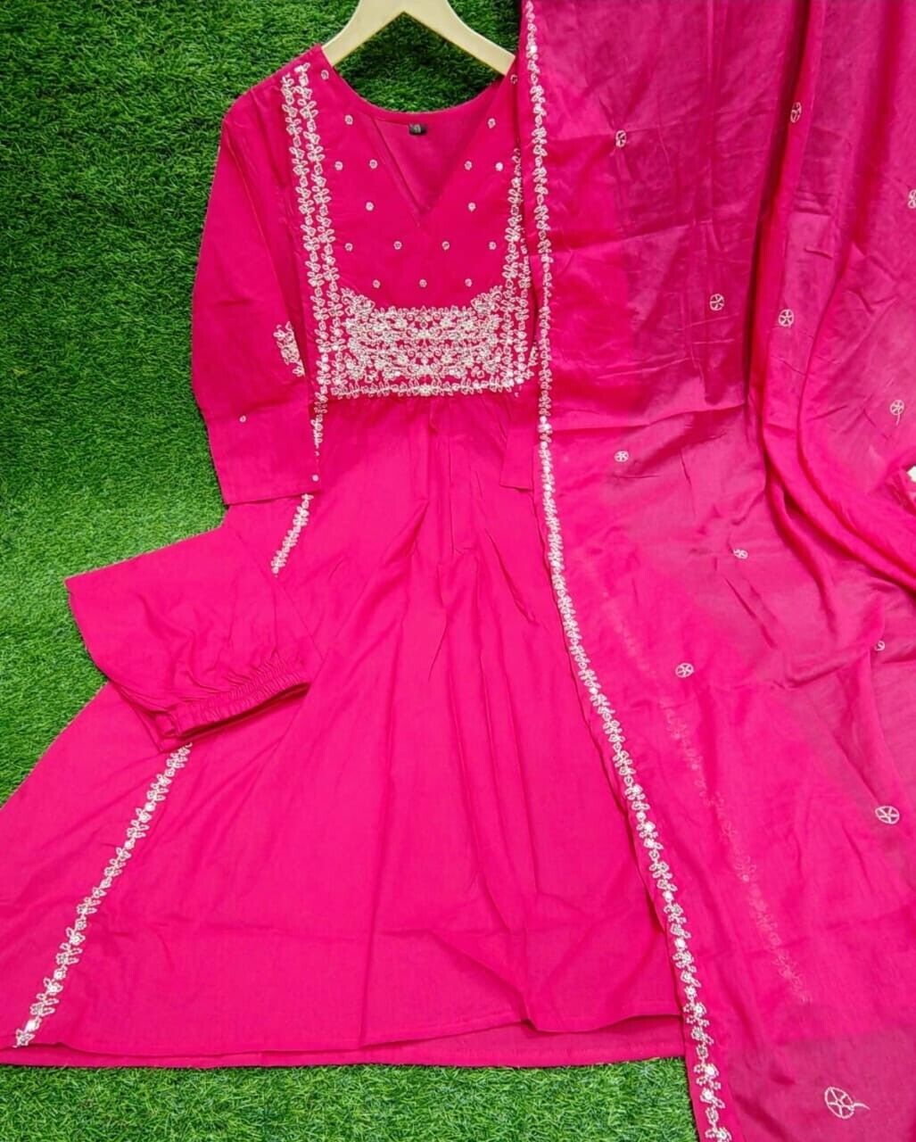 New Women Indian Anarkali Flared Gown Cotton Pakistani Wear Kurti 3PC Suit