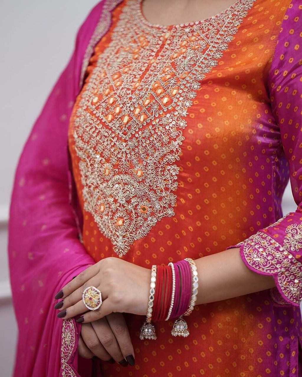 Chinon Silk Pakistani Pink Salwar Kameez Readymade Indian Wedding Partywear 3PC