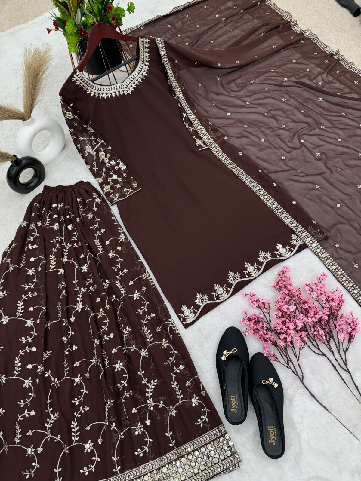Bollywood Sharara Suit Ethnic Indian Kameez Salwar Pakistani Designer Georgette