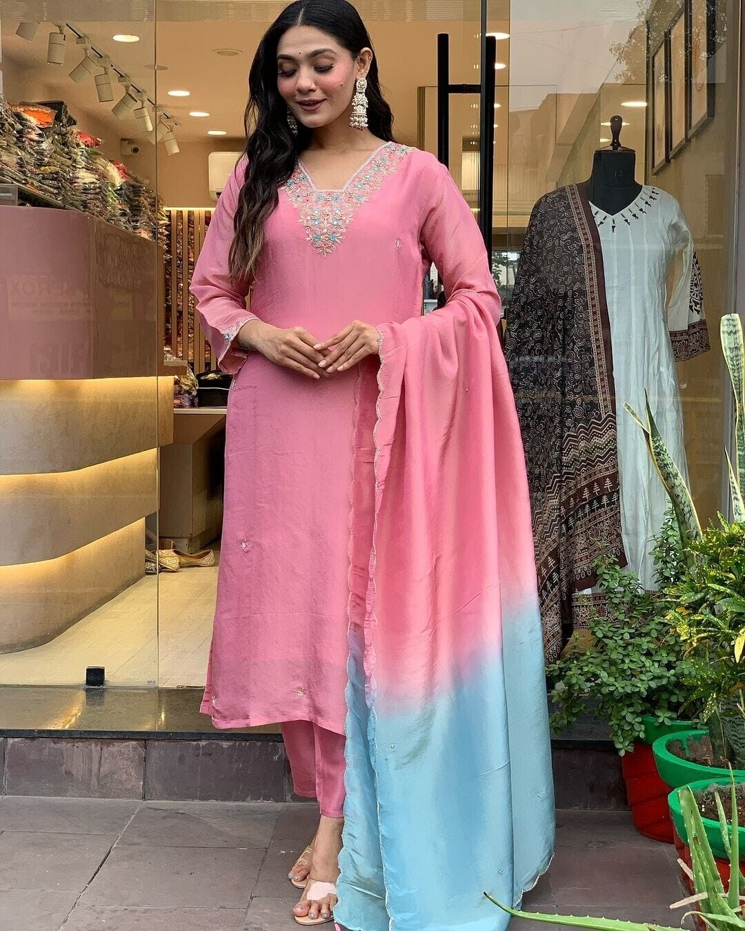 Women Cotton Straight Suit with Handwork – 3-Piece Set Salwar kameez