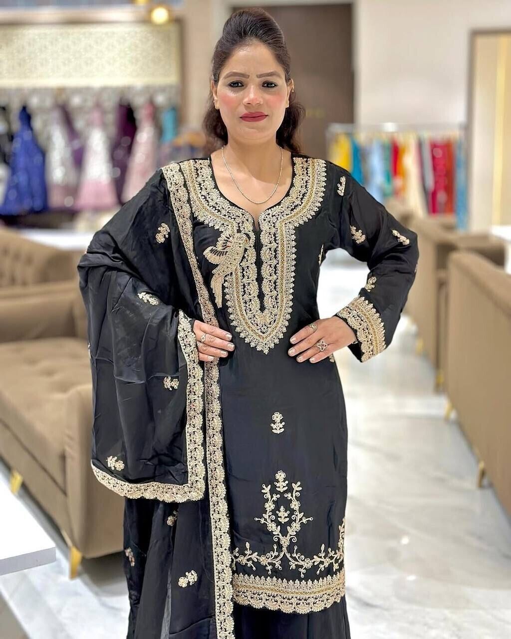 Fully Sttitched Sharara Suit Designer Embroidered Dress Georgette Palazzo S -2x