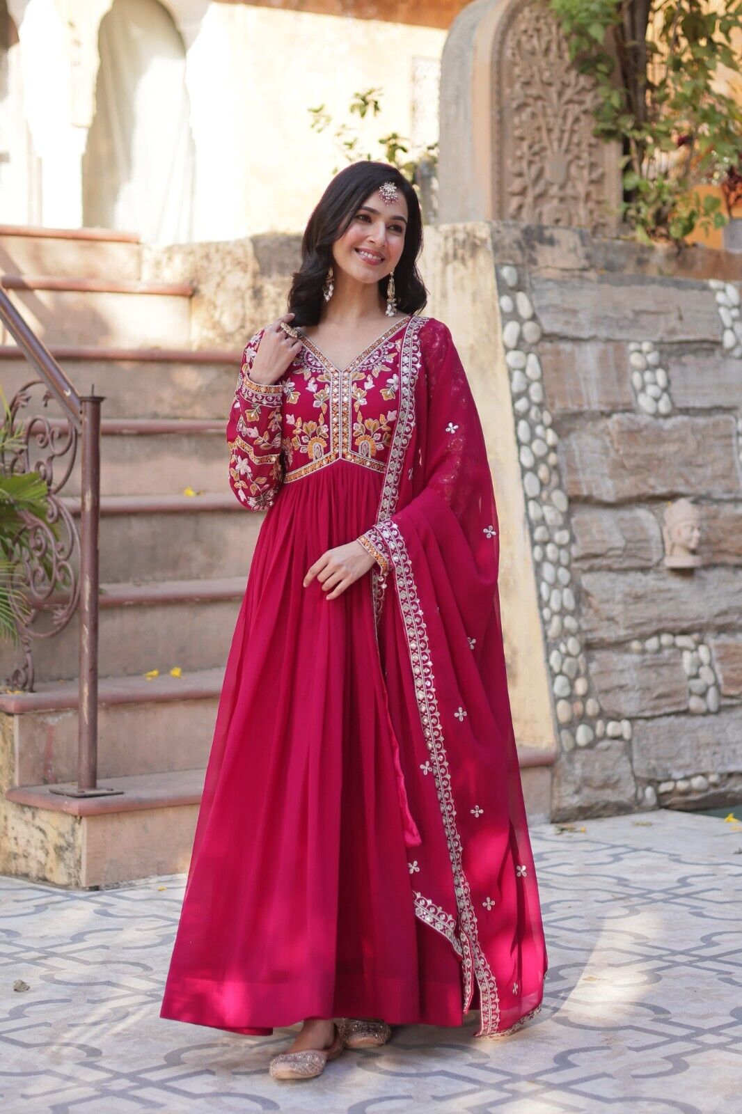 Anarkali Gown Red Pakistani Dress Suit Wear Indian Bollywood Long full length