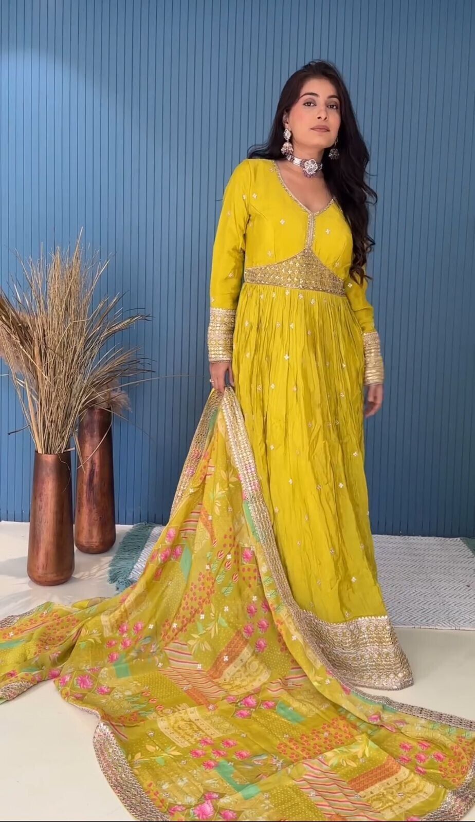 Pure Chinon Silk Anarkali Gown Set with Dupatta Elegant Party & Wedding Wear