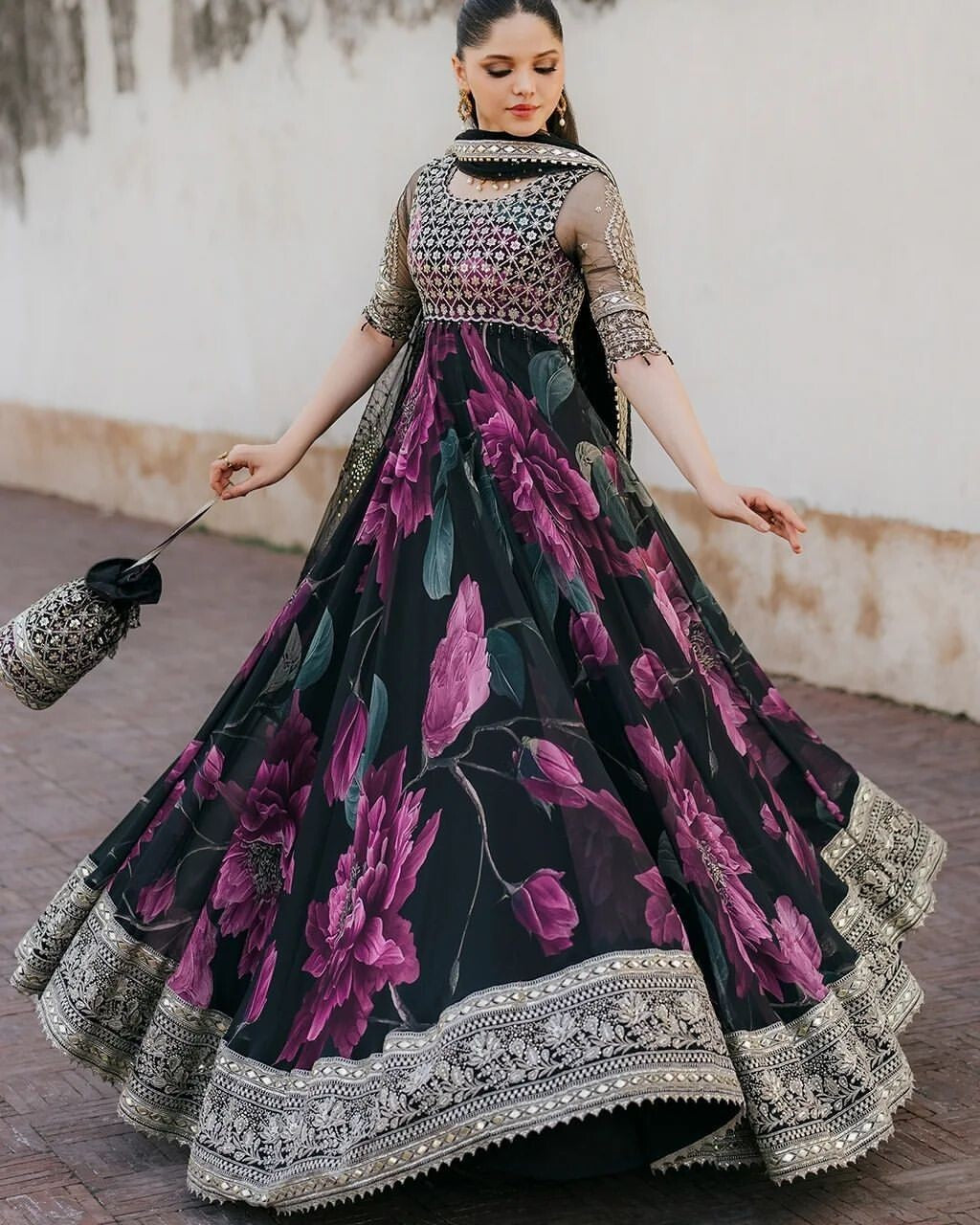 Indian Anarkali Style Georgette Fabric Gown with Dupatta - Party Wear Dress