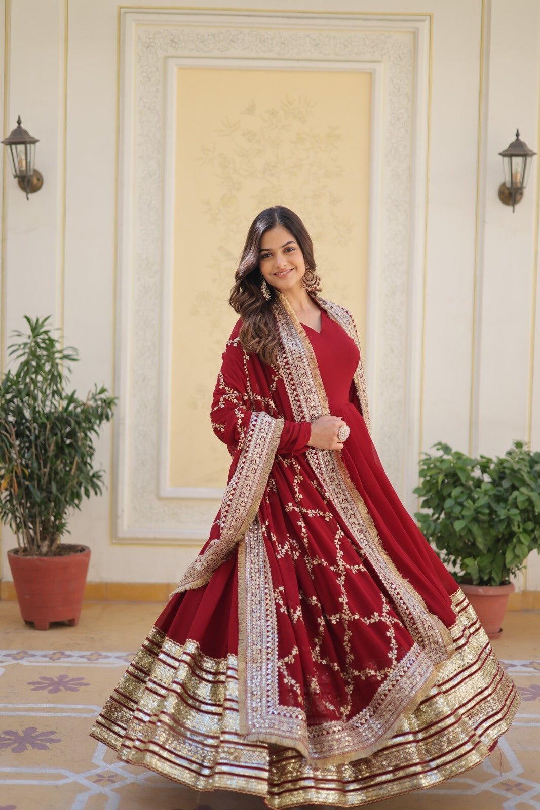 Pakistani Anarkali Flared gown  Red Indian Wedding Party Gown Eid Dress Women