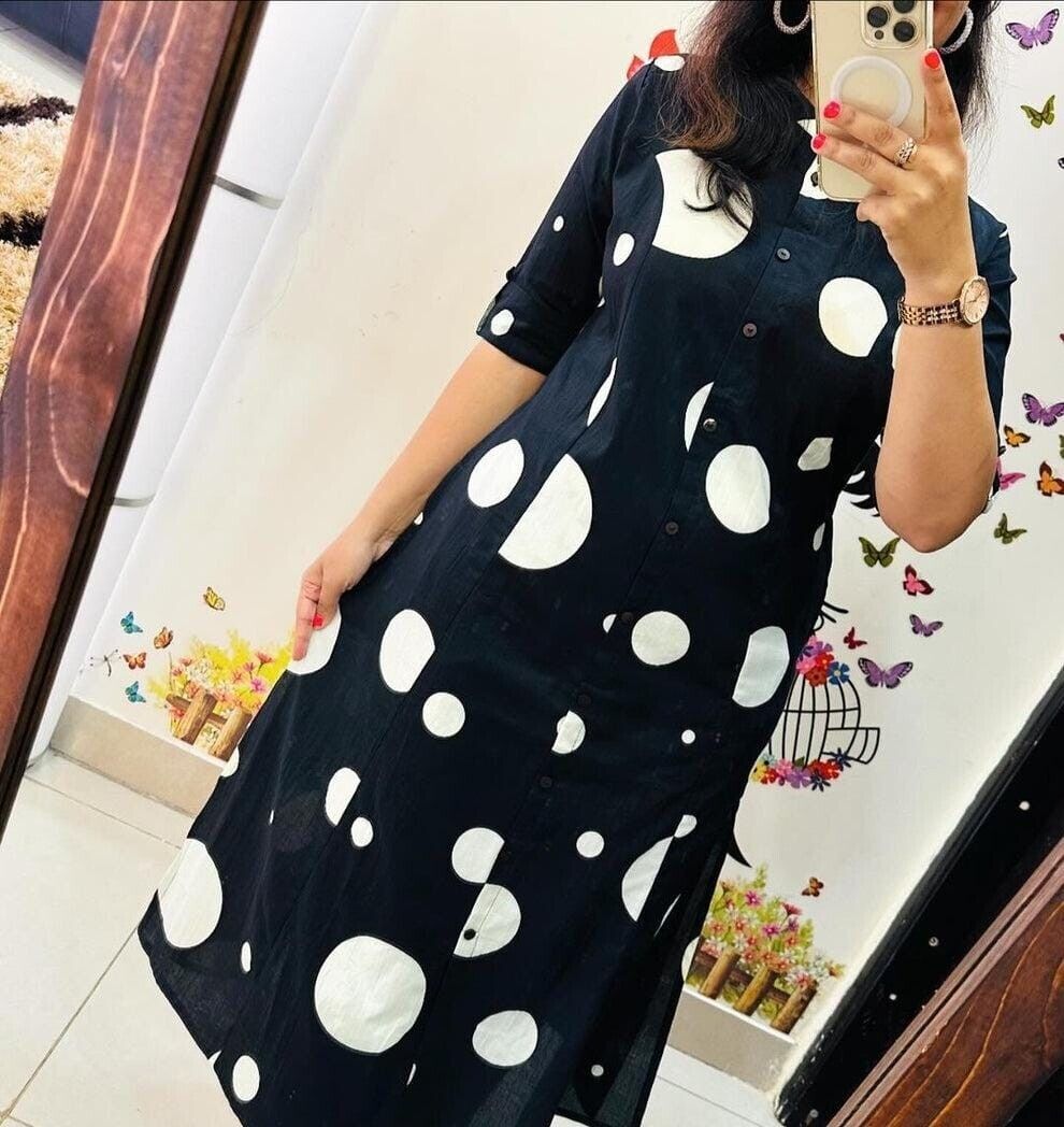 Readymade 2pcs Pure Cotton Salwar Kameez Suit Printed Black indian