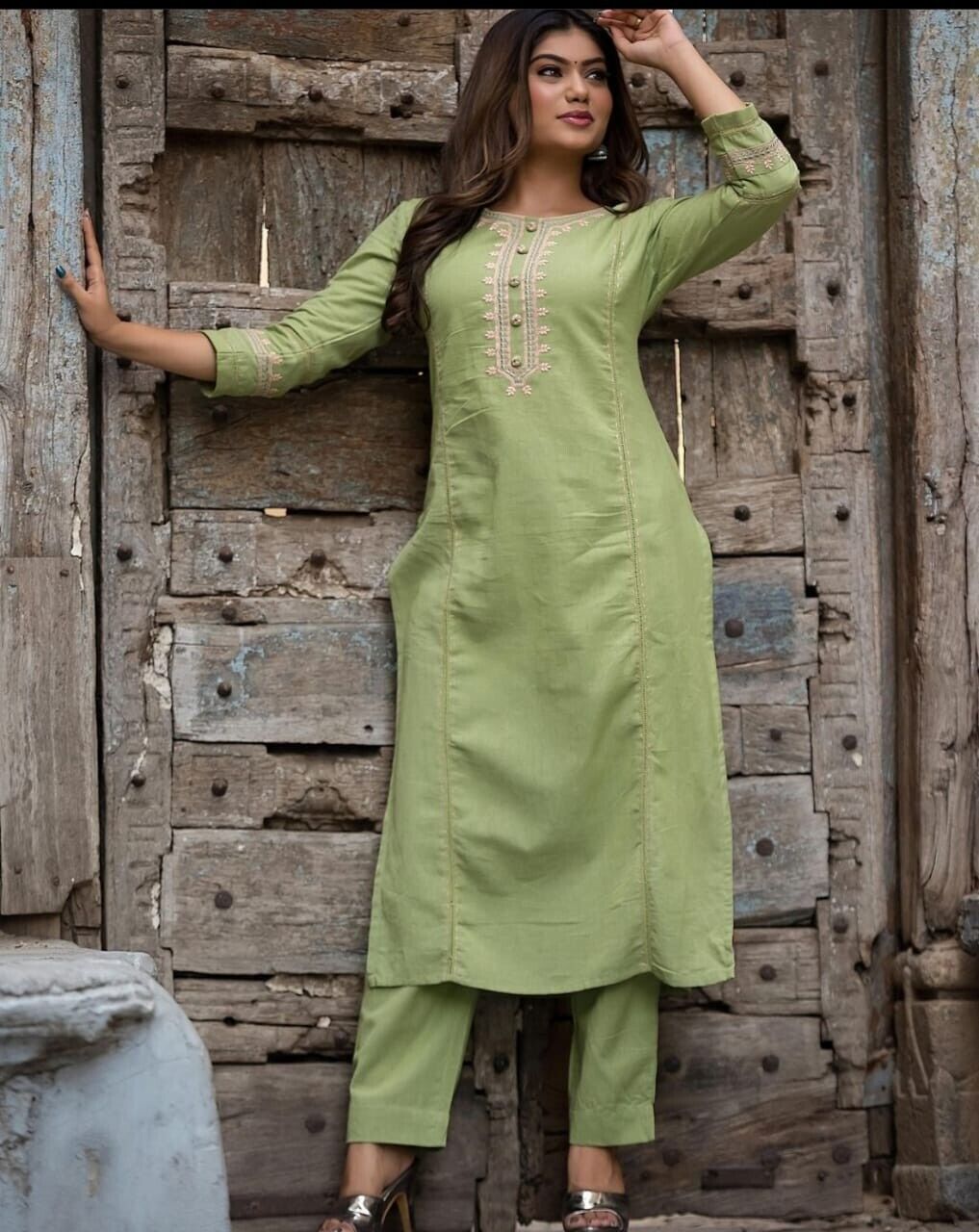 2 pcs Cotton Salwar Kameez Women Bollywood Party Wear Top Tunic Kurti Set