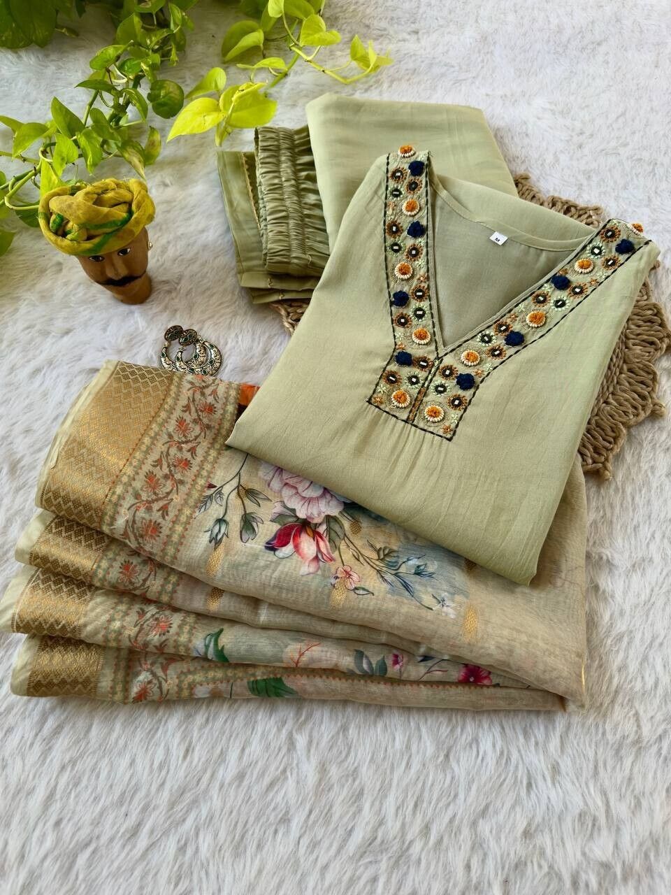 Roman Silk Salwar Kameez Set with Chanderi Dupatta – Hand Embroidered 3-Piece