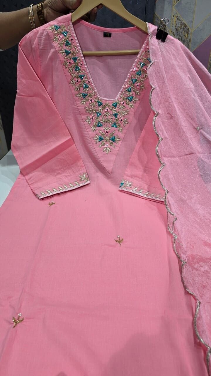 Women Cotton Straight Suit with Handwork – 3-Piece Set Salwar kameez