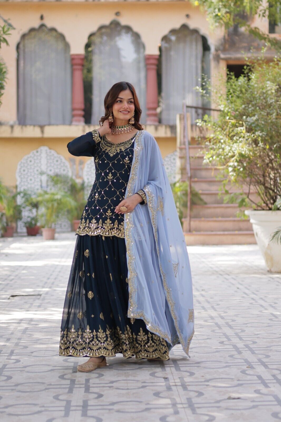 Georgette readymade Indian Pakistani Salwar Kameez Set – Palazzo Kurti Dupatta
