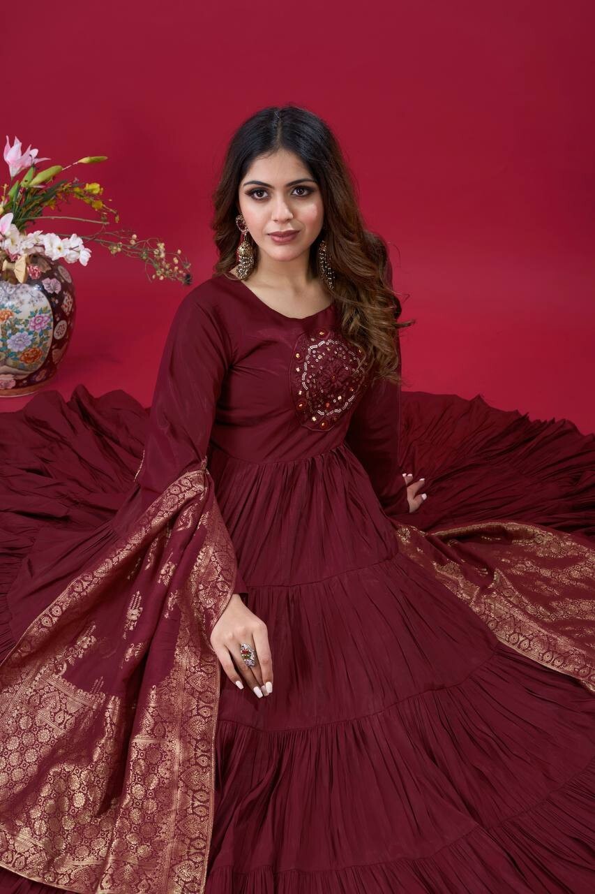 Pakistani Silk Salwar Kameez Readymade Suit Indian Wedding Party Gown Anarkali