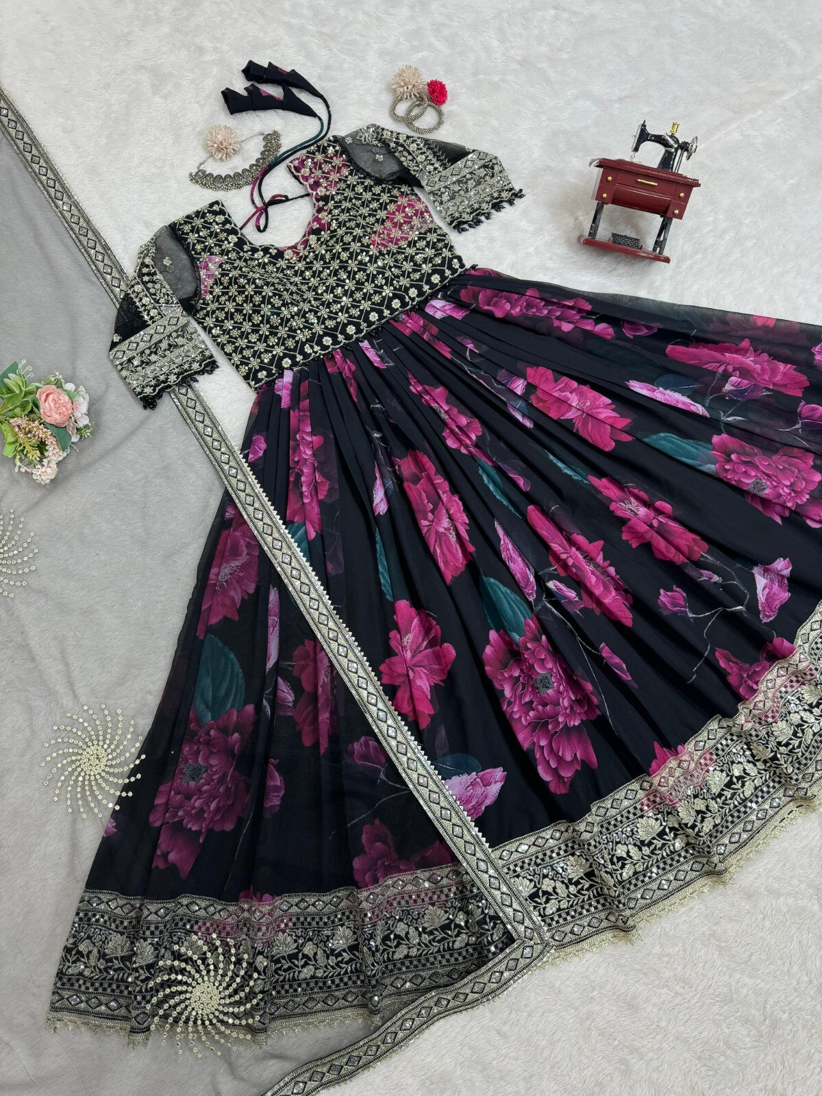 Indian Anarkali Style Georgette Fabric Gown with Dupatta - Party Wear Dress