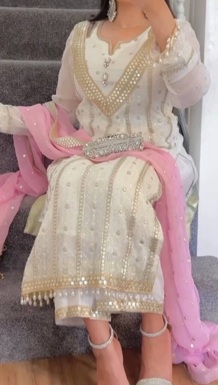 Elegant Pink Embroidered Faux Georgette Salwar Kameez  Set – 3-Piece Ensemble