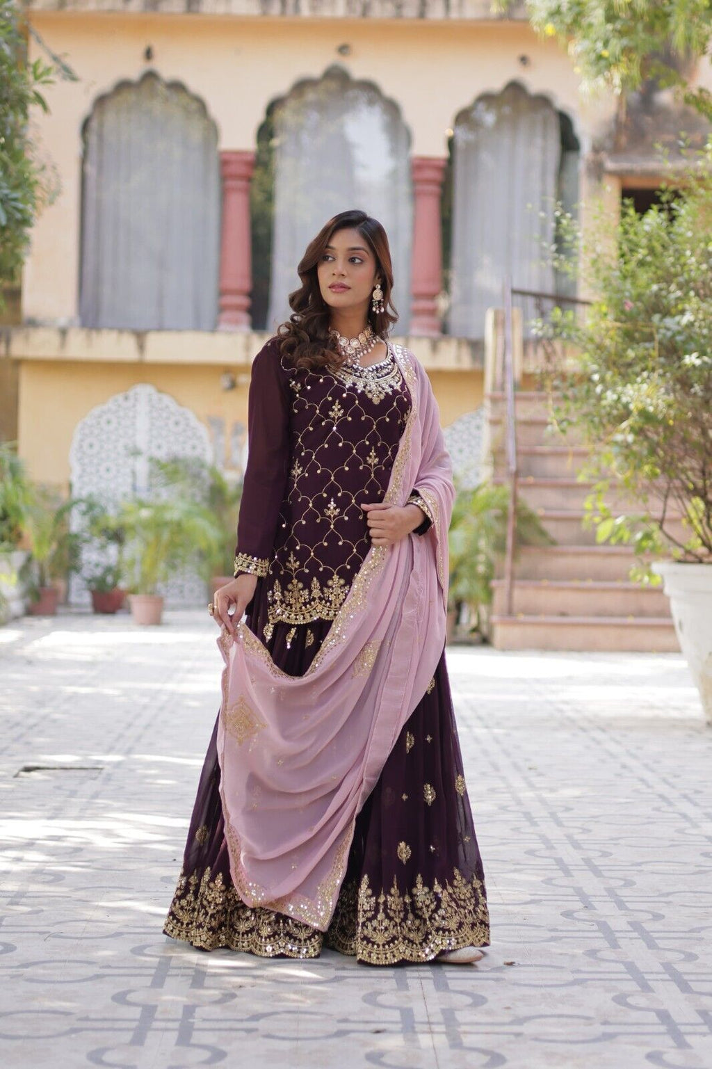Georgette readymade Indian Pakistani Salwar Kameez Set – Palazzo Kurti Dupatta