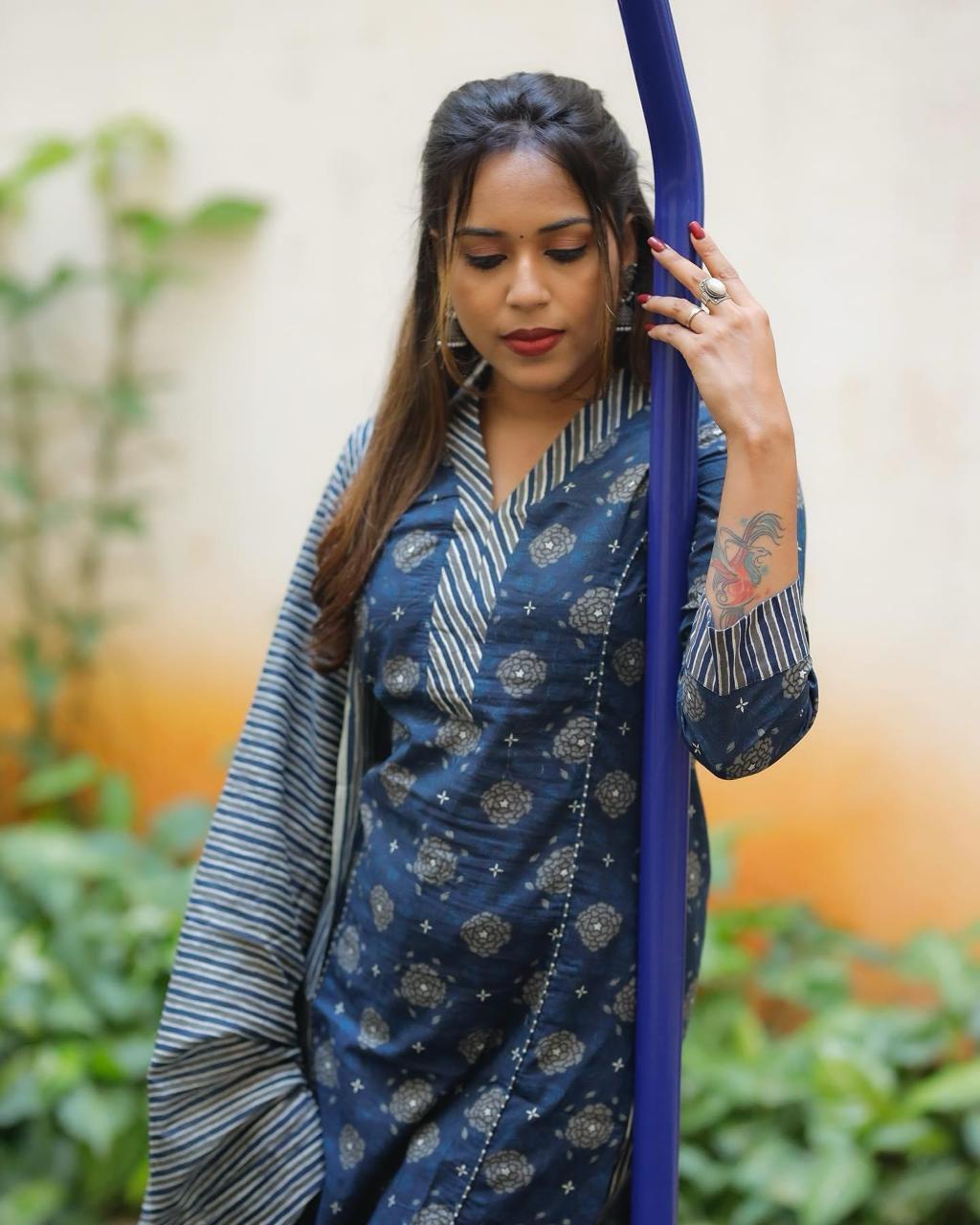 Women Salwar Kameez Elegant Cotton Straight Suit with Handwork – 3-Piece Set