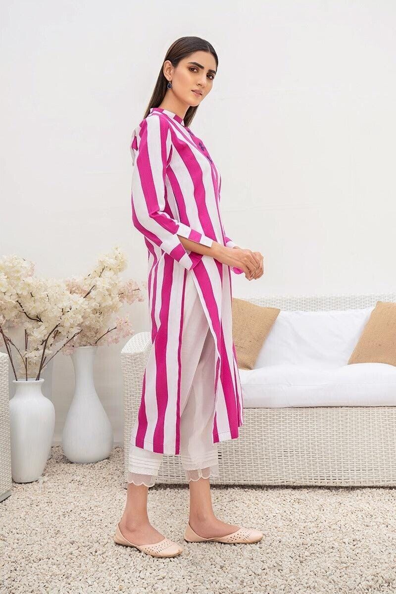 2 pcs Rayon Patch & Stripe Salwar Kameez Suit Indian Fabric Kurti Pant Cotton