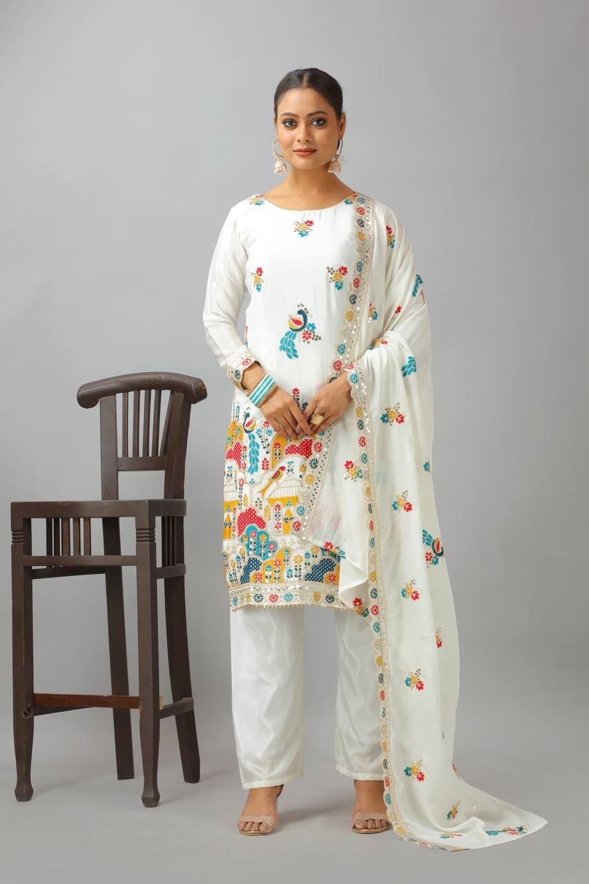 Chinon Silk Indian Wedding & Party Wear Salwar Kameez Set