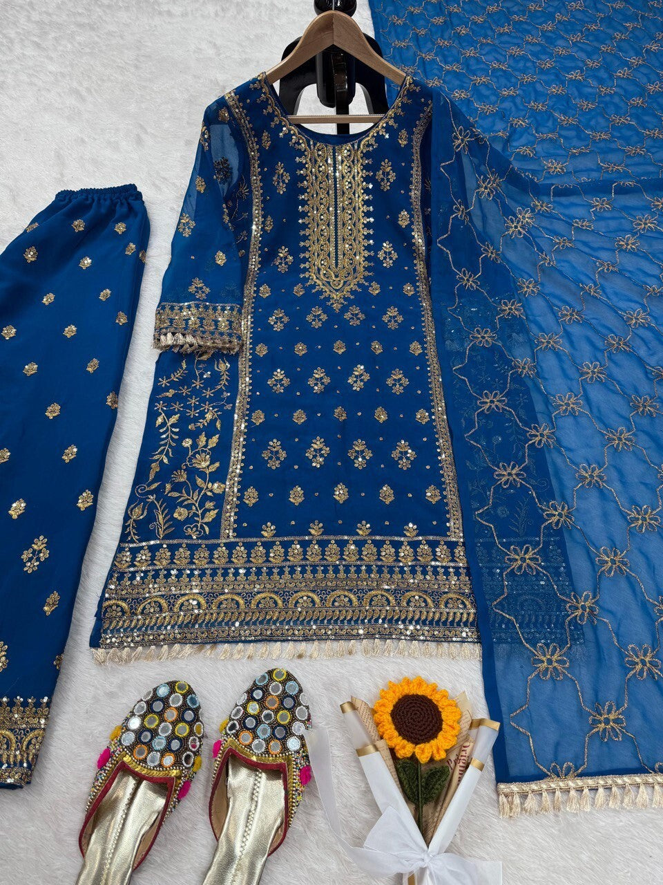 Georgette Salwar Kameez with Dupatta for Party Palazzo Kurti Set Sharara