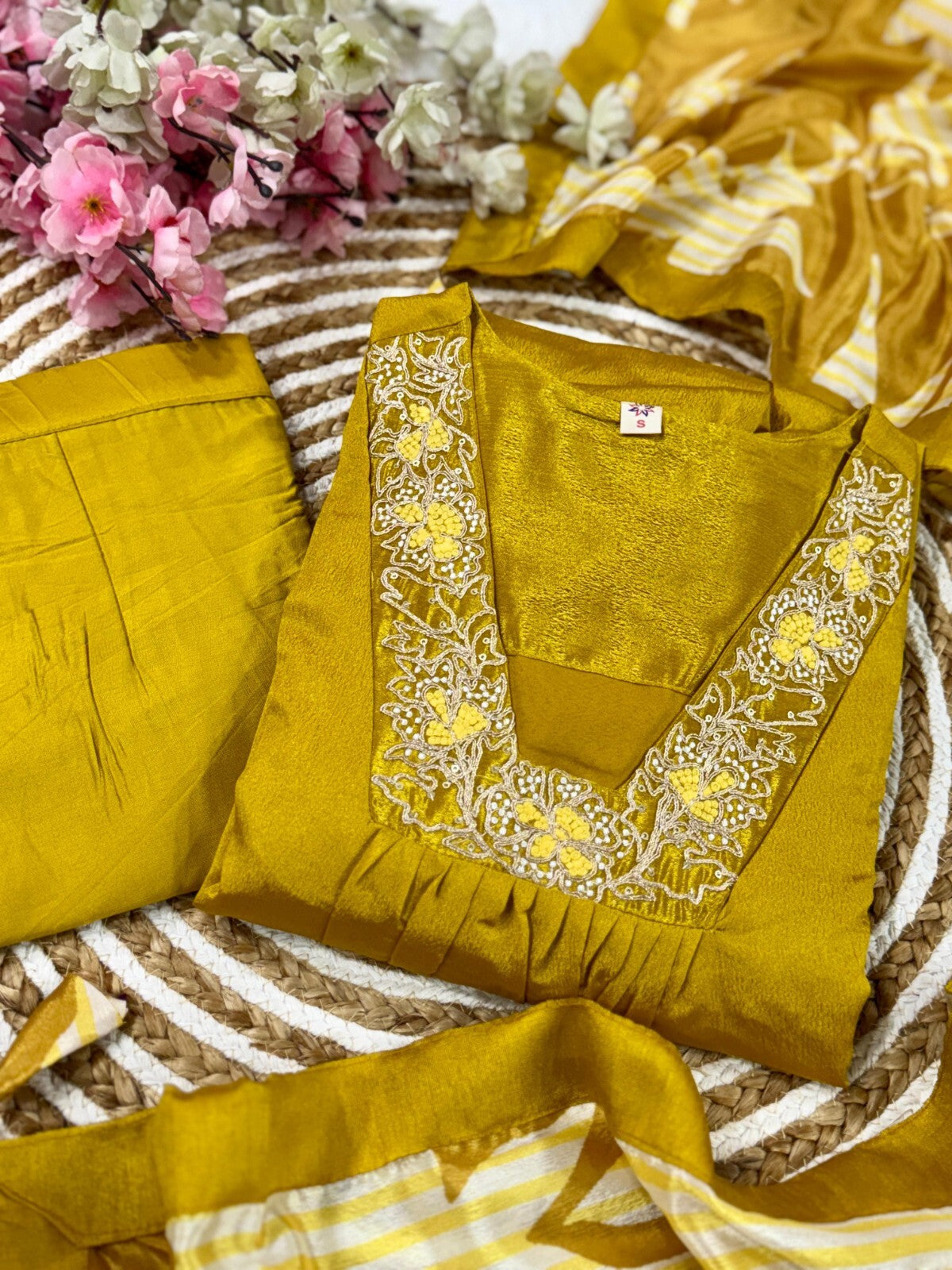 Pure Chinnon Silk Anarkali Gown Set with Heavy Embroidery & Dupatta – Ready