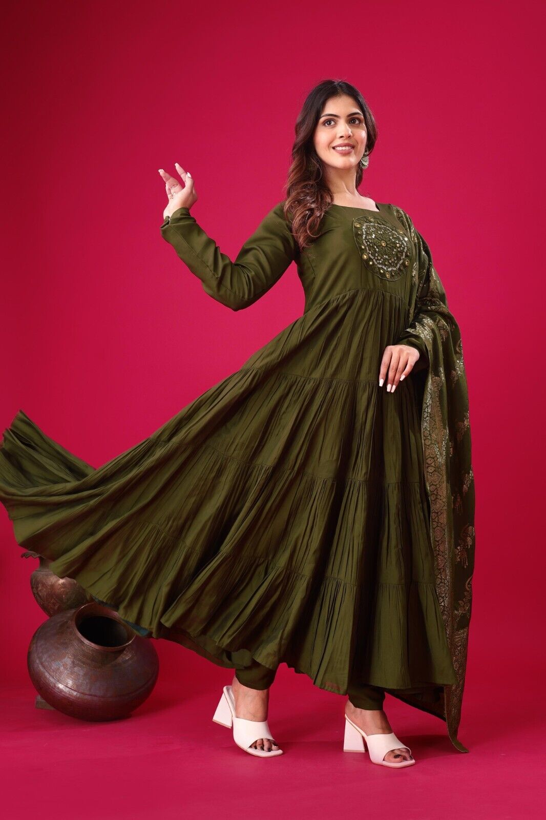 Silk Party Wear Flared  Anarkali Gown Set readymade fullly sttitched
