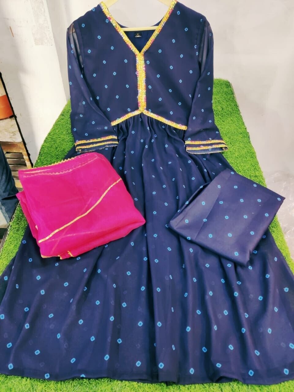 Bollywood Blue Anarkali Suit Set with Dupatta Graceful Indian Ethnic Wear Cotton