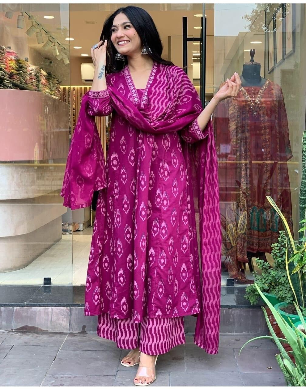 New Cotton Women Anarkali Flared Gown with Pant Salwar suit Embroidery work