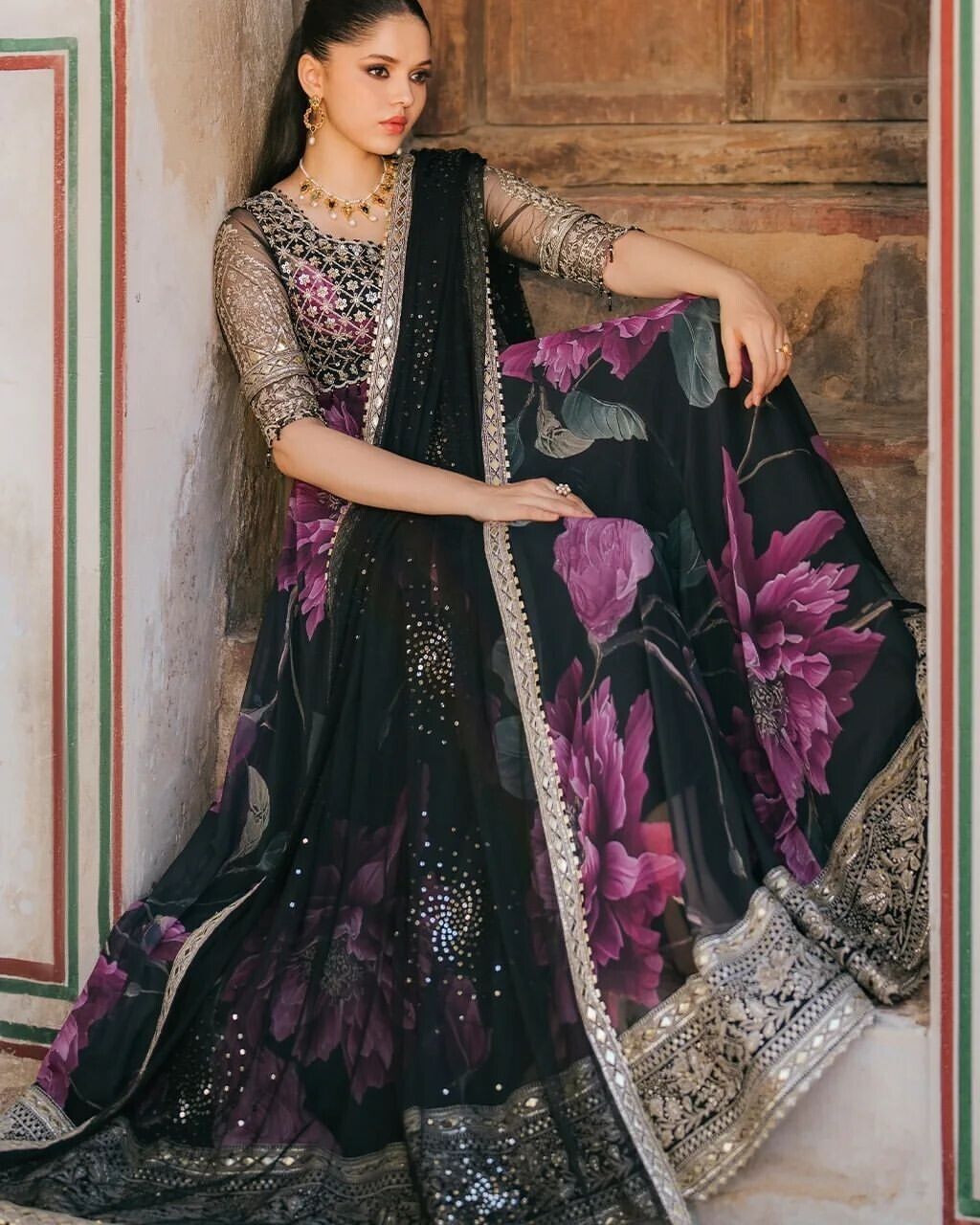 Indian Anarkali Style Georgette Fabric Gown with Dupatta - Party Wear Dress