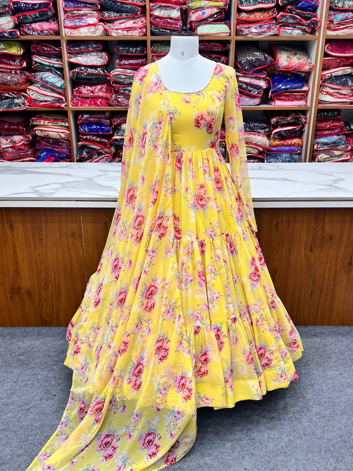 Georgette Full Floral Anarkali Gown Suit – Perfect for Festive Occasions