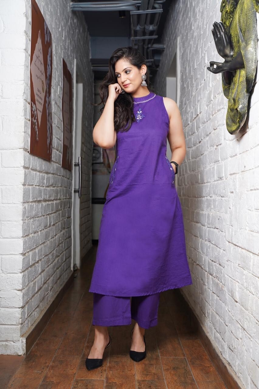 2 pcs Cotton Designer Ethnic Kurti Pant Set Indian Wear Salwar Kameez Kurta Set