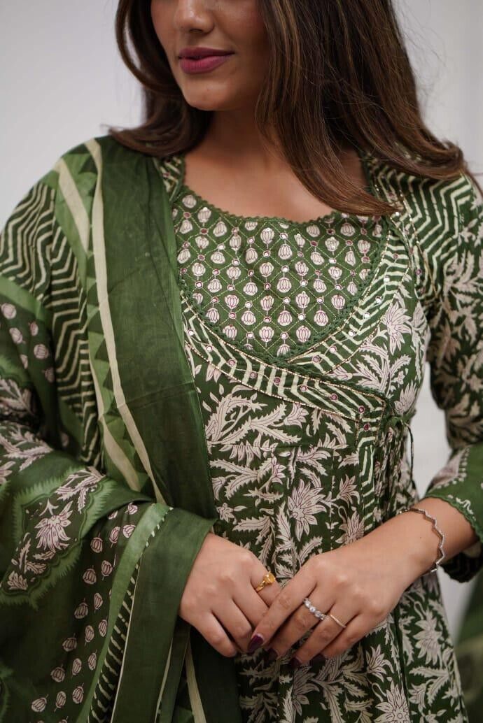 Printed Floral Cotton Anarkali Gown Suit – Bollywood Style Ethnic Wedding Dress