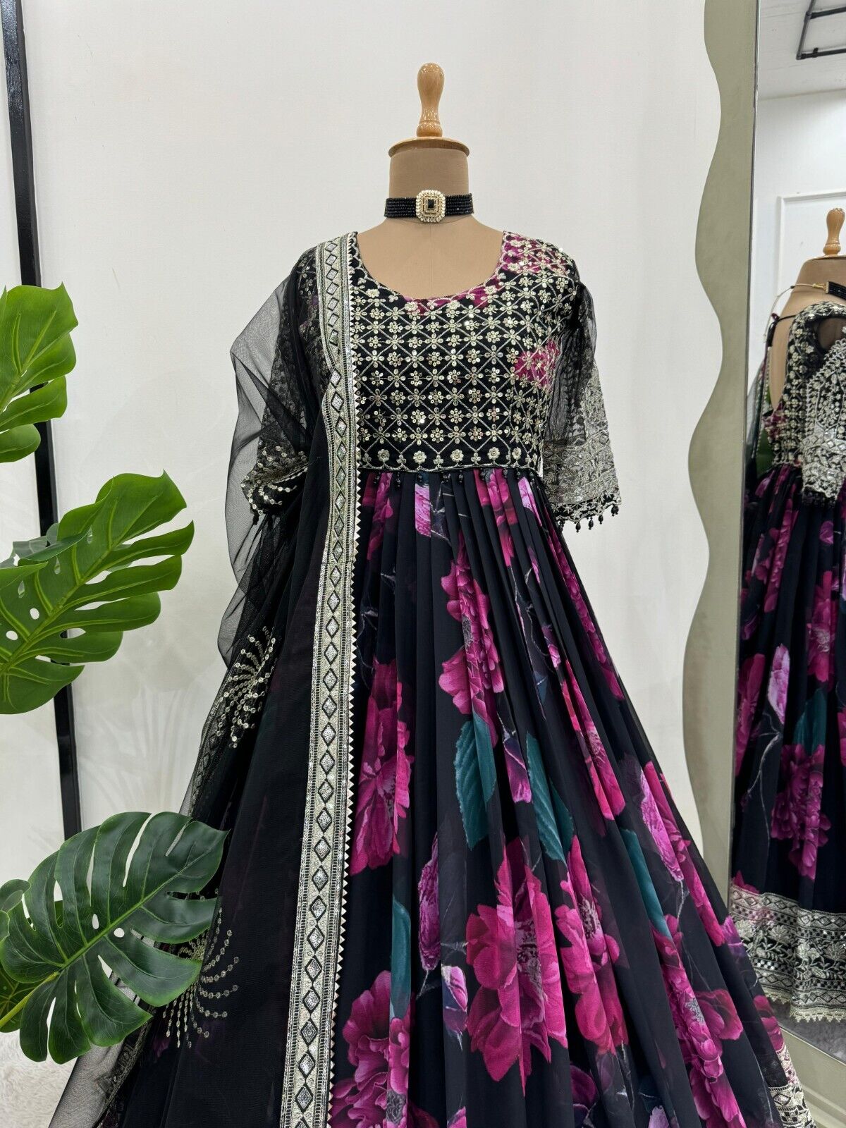 Indian Anarkali Style Georgette Fabric Gown with Dupatta - Party Wear Dress