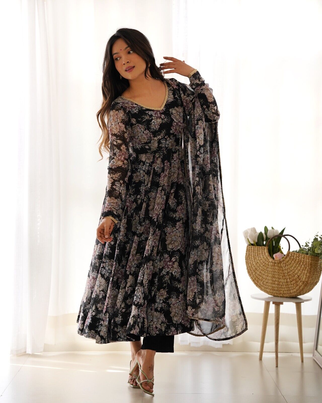 Women's Floral Fox Georgette Anarkali Gown Suit Set – Ready to Wear Wedding wear