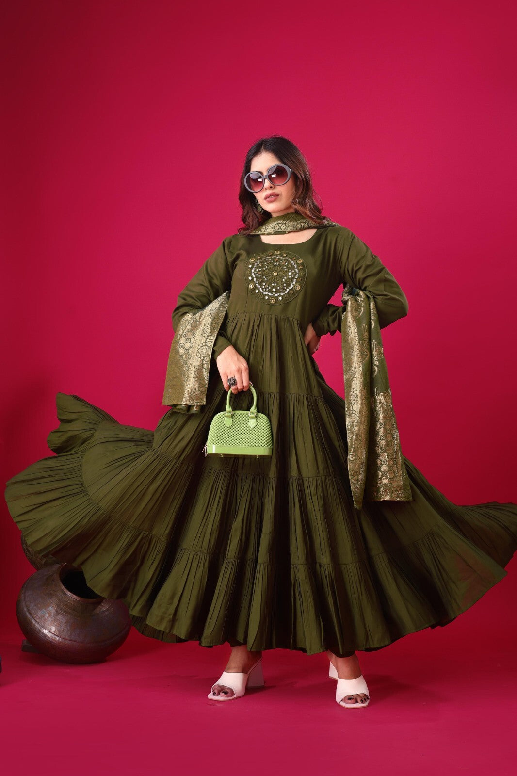 Silk Party Wear Flared  Anarkali Gown Set readymade fullly sttitched