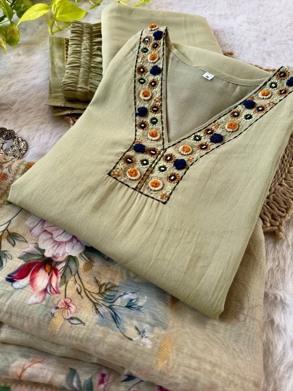 Roman Silk Salwar Kameez Set with Chanderi Dupatta – Hand Embroidered 3-Piece