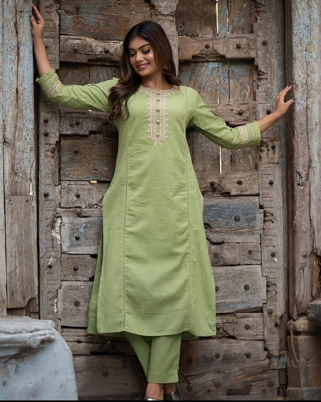 2 pcs Cotton Salwar Kameez Women Bollywood Party Wear Top Tunic Kurti Set
