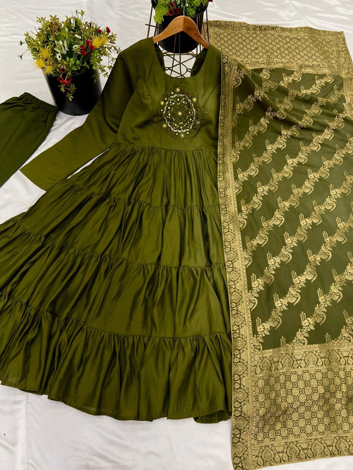 Silk Party Wear Flared  Anarkali Gown Set readymade fullly sttitched