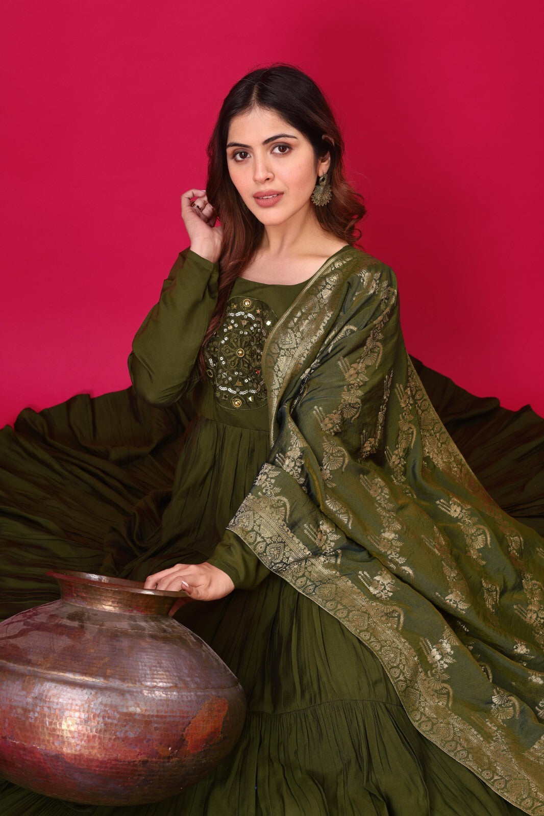 Silk Party Wear Flared  Anarkali Gown Set readymade fullly sttitched