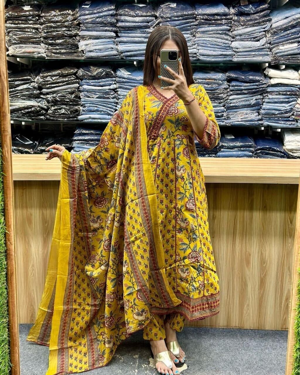 Cotton Beautiful Anarkali Kurti Suit Dress Indian Bollywood Ethnic Kurta Pant
