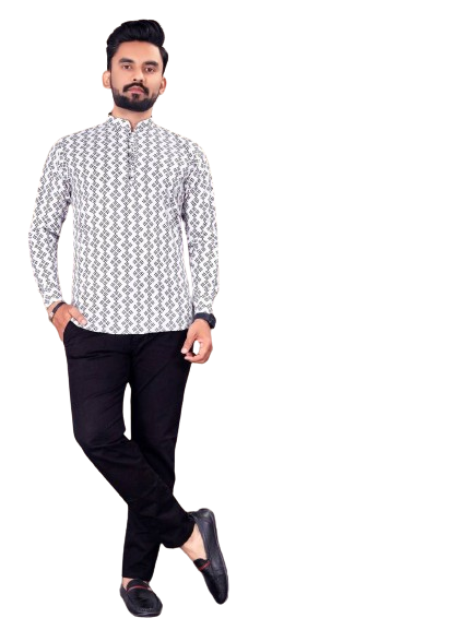 Traditional Printed Full Sleeves Short length Kurta/shirt full sleeve men kurta