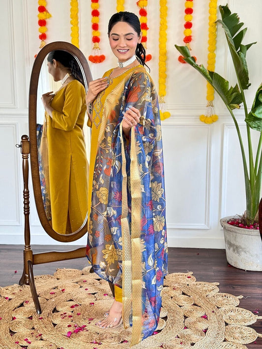 Elegant Viscose Chanderi Silk suit salwar kameez Kurta Set with Jacquard Dupatta