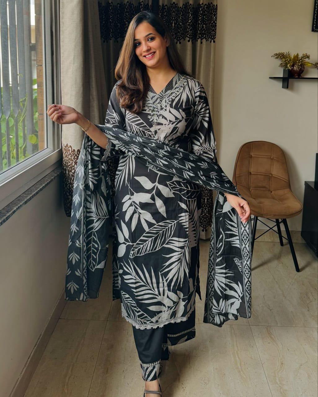 Indian Women Indian Pakistani Salwar Kameez Set – Cotton Kurti,  Pant & Dupatta